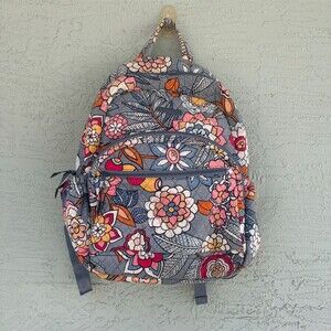 Vera Bradley Backpack Womens Gray Multicolor Floral Quilted Zip Pockets